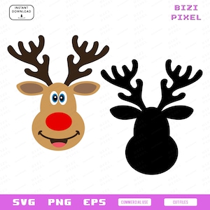 Rudolph Reindeer Face SVG: Christmas Silhouette (Digital Download)