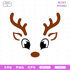 Rendier Svg, schattig rendier gezicht Svg, Rudolphs The Red Nosed Reindeer Svg, kerstrendier Png, Rudolf Svg, rendier Png, kerst Svg