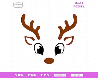 Reindeer Svg, Cute Reindeer Face Svg, Rudolphs The Red Nosed Reindeer Svg, Christmas Reindeer Png, Rudolf Svg, Reindeer Png, Christmas Svg