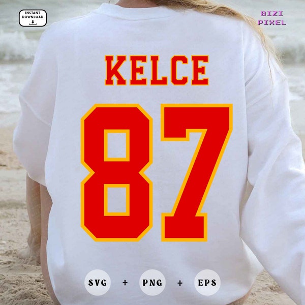 Kelce 87 Svg, Kelce 87 Png, Taylor's Boyfriend, Kelce Svg, Kelce Png, Football, Red-Yellow, White-Yellow