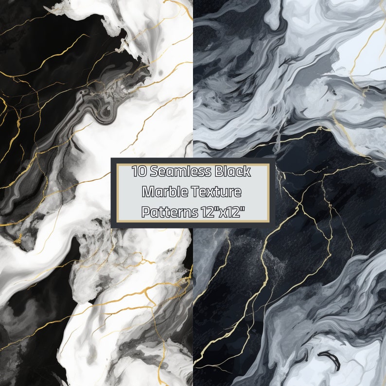 10 Seamless Black Marble Texture Patterns - Marble Textures, Digital ...