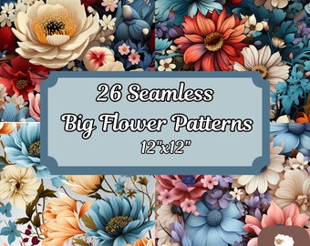 26 bezszwowe duże wzory kwiatowe - Vintage Floral, Malowanie kwiatów, Kwiaty Cyfrowy papier, Tło kwiatowe