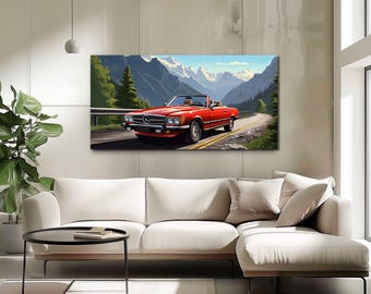 Mercedes-Benz SL R 107 // Mural de vidrio acrílico // XXL // Arte automotriz // Aluminio // Salón // Dormitorio // Oficina // Regalo