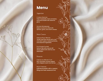 Terracotta Wedding Menu Canva Template, Burnt Orange Menu Template, Printable Fall Wedding Menu, Editable Minimalist Boho Wedding Menu