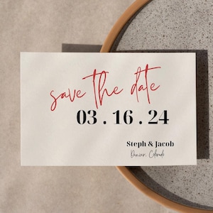 Red Script Save the Date Template: Elegant Wedding Card (Digital Download)