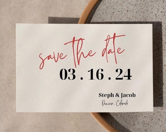 Red Script Save the Date Template: Elegant Wedding Card (Digital Download)