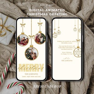 Animierte Foto-Weihnachtsgrußkartenvorlage, frohe Weihnachtskarte, Feiertagskarte, bearbeitbare Familienweihnachtskarte, digitale Weihnachtskarte