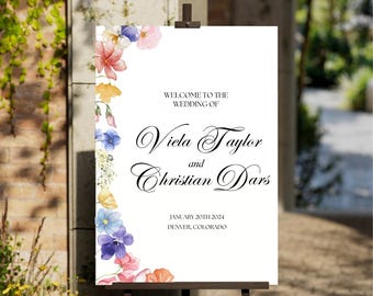 Wildlflower Wedding Welcome Sign, Colorful Flowers Sign, Editable Welcome Sign Template, Wildflower Welcome Sign, Reception Decor Template