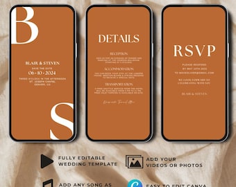 Terracotta Digital Wedding Invitation Wedding Video Template Autumn Boho Wedding Invite Editable Animated Burnt Orange Wedding Invitation