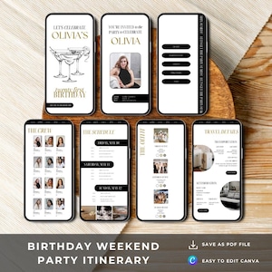 Digital Birthday Weekend Itinerary Template, Birthday Invitation Canva Template, Birthday Weekend Trip, Editable Birthday Itinerary Template