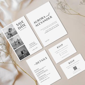 Wedding Invitation with RSVP QR Code, Minimal Wedding Invite Suite, Modern Invite Canva Template Simple Editable Wedding Invitation Template