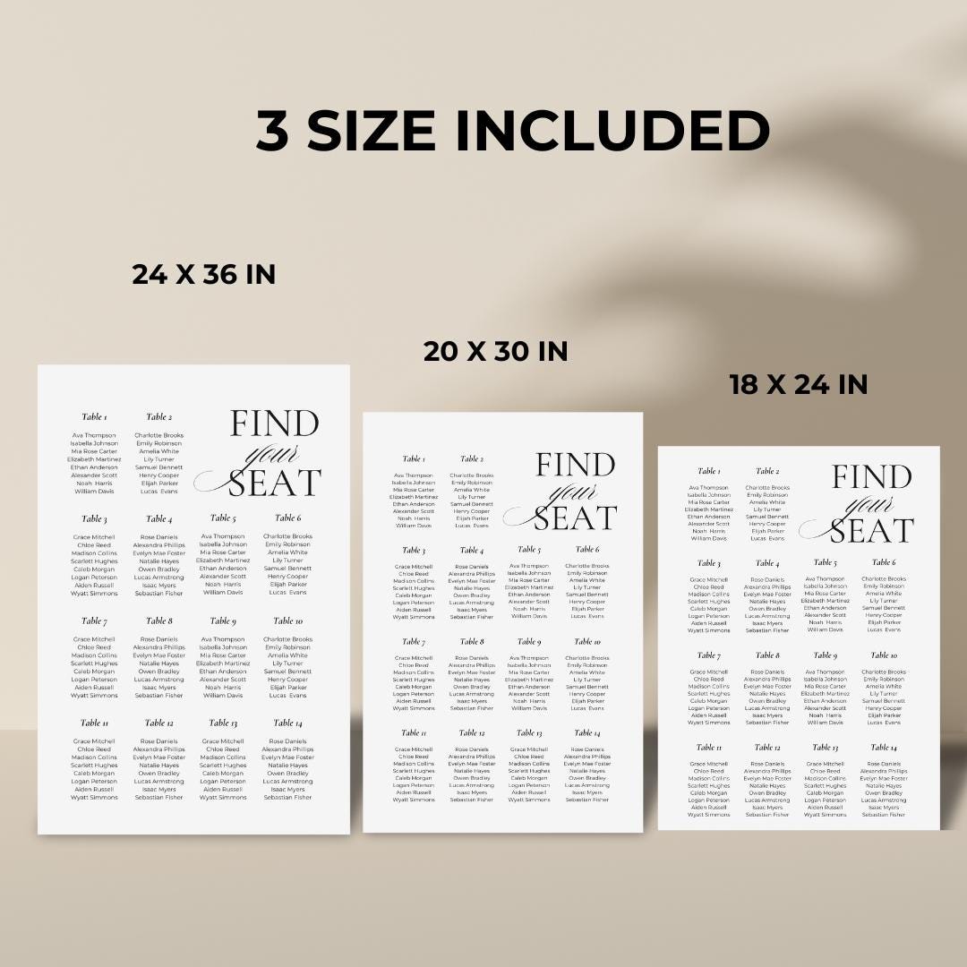 Modern Seating Chart Canva Template, Printable Wedding Seating Chart ...