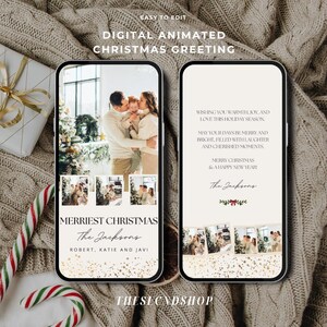 Foto Weihnachtskarte Animierte Vorlage, Frohe Weihnachten Karte, Feiertagskarte, Bearbeitbare Familie Weihnachtskarte, Digitale Weihnachtsgrußkarte