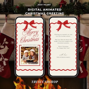 Weihnachten Video Kartenvorlage Frohe Weihnachten Feiertagskarte Bearbeitbare Familie Weihnachtsbogen Fotokarte Digitale Animierte Weihnachtsgrußkarte
