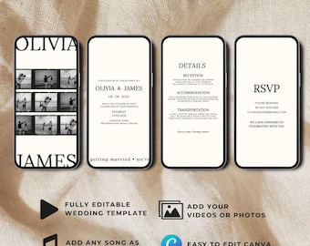 Wedding Video Invitation Save the Date Photo, Wedding Invite Animated Template, Digital Invitation Editable Canva Template, Instant Download