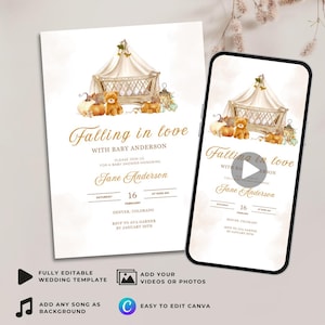 Editable Fall In Love Autumn Baby Shower Video Invitation Template, Autumn Baby Shower Invitation, Printable Fall Theme Baby Shower Invite