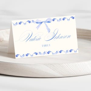 Blue Ribbon Bow Place Card: Printable Canva Template (3.5x2 in)
