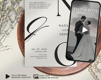 Wedding Video Invitation Save the Date Photo, Wedding Invite Animated Template, Digital Invitation Editable Canva Template, Instant Download