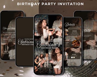 Convite digital para festa de aniversário, festa de aniversário animada, convite digital para jantar de aniversário, modelo editável para festa de aniversário, smartphone
