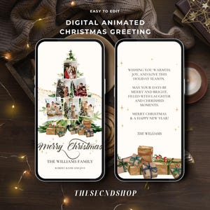 Modello di biglietto di auguri natalizio con foto animata, biglietto di auguri di buon Natale, biglietto di auguri, biglietto di Natale per la famiglia modificabile, biglietto di Natale digitale