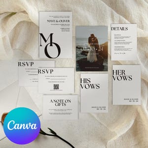 Paquete de plantillas para invitaciones de boda, invitación de boda minimalista, conjunto de invitaciones de boda con foto, plantilla de conjunto de boda imprimible, Canva EA1