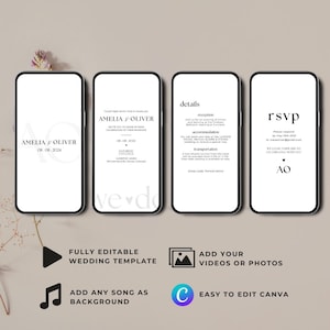 Moderne Hochzeitsvideoeinladungsvorlage, animierte minimalistische Hochzeitseinladung, bearbeitbare digitale Einladungsvorlage, sofortiger Download