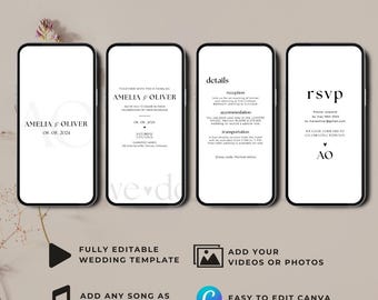 Modern Wedding Video Invitation Template, Animated Minimalist Wedding Invitation, Editable Digital Invite Canva Template, Instant Download