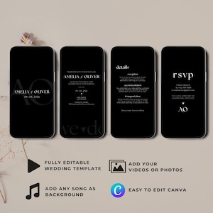 Modern Wedding Video Invitation Template, Animated Minimalist Wedding Invitation, Editable Digital Invite Canva Template, Instant Download