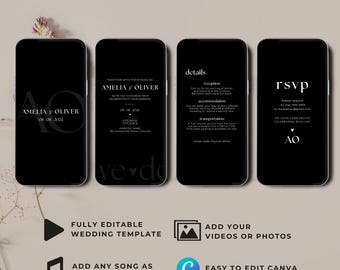 Modern Wedding Video Invitation Template, Animated Minimalist Wedding Invitation, Editable Digital Invite Canva Template, Instant Download