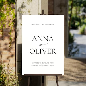 Bearbeitbare Hochzeit Willkommensschild Vorlage, Empfangsdekor Willkommensschild, druckbare moderne Hochzeit Signage Canva Vorlage, sofortiger Download