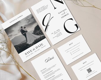 Minimalist Monogram Wedding Invitation Template: Editable RSVP (Digital Download)