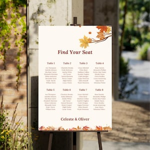 Autumn Seating Chart Template, Fall Theme Wedding Seating Chart Minimalist, Editable Autumn Seating Plan Canva Template, Instant Download