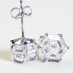 Moissanite Hexagon Studs Earrings, Moissanite Handmade Studs 925 Sterling Silver Earrings Gift For All Occasions , 14K Gold Plated Studs.