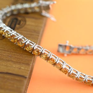Pulsera de tenis de citrino con corte de cojín, hermosa pulsera de eslabones de cadena de citrino, regalo de pulsera de plata de ley 925 para el amor de madre y esposa
