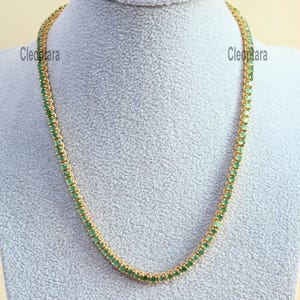 Emerald  925 Sterling Silver Tennis Necklace, 14K Gold Plated Handmade Emerald Tennis Necklace Beautiful Natural Necklace Gift For Love