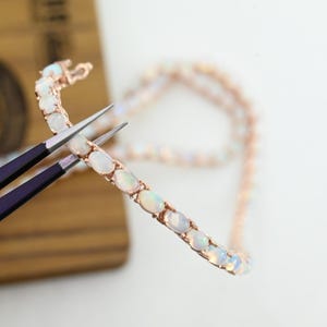 Handmade Oval Cut Opal Tennis Necklace, Natural  Opal Chain Link Necklace Jewelry, 925 Sterling Silver Necklace Gift for Mother Wife Love.