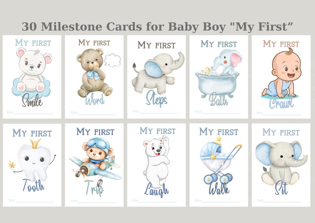 Baby Boy Milestone Cards Printable, Newborn Photo Props, First Year ...