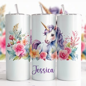 Unicorn 20 Oz Skinny Tumbler Wrap Design, Sublimatie Design voor Tumbler, Instant PNG Digitale Download, Voeg je eigen tekst toe, Aanpasbare Wrap