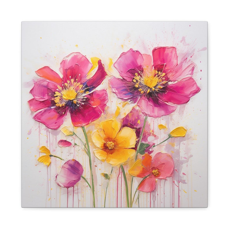 Floral Canvas,pink and Yellow Wall Art,flower Painting,home Decor Picture,beautiful Floral