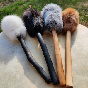 Baqueta xamânica para tambor - extra macia - pelo de coelho - martelo - baqueta para tambor