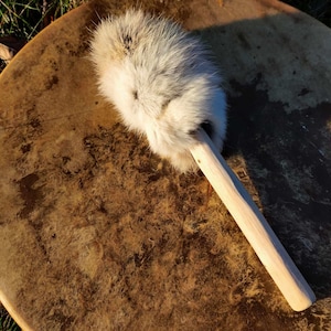 Shamanic drum beater - extra soft - rabbit fur - mallet - drum stick