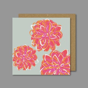 Carte de dahlias / Carte vierge gaie / Fleurs de jardin modernes / Carte de voeux positive / Illustration abstraite cool / Carte pour ami élégant