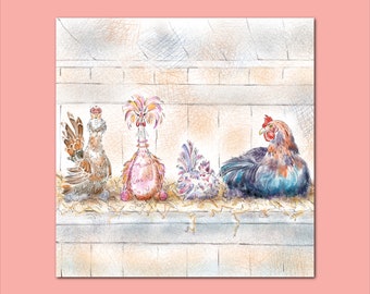 Celebrating Style SQ7 / Funny Chicken Card/ Blank Card/ Chicken Birthday Card/ Country Card/  Greetings Card/ Cute Chicken Card /Hen Card