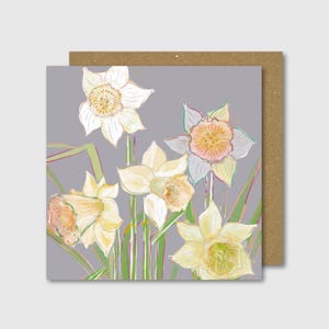 Carte Narcisse optimiste / Carte vierge gaie / Fleurs de jardin modernes / Carte de voeux positive / Belle carte de Pâques / Carte vierge