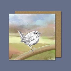 Cartão de pássaro Wren / Pássaros de jardim britânicos / Cartão de saudações de pássaros / Presente de pássaros britânicos / Cartão de natureza britânico / Cartão em branco / Cartão para caminhante