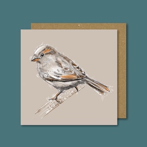 Cartão de pardal / Pássaros de jardim britânicos / Cartão de saudações de pássaros / Presente de pássaros britânicos / Cartão para amantes de pássaros / Cartão em branco / Cartão de pássaros de jardim