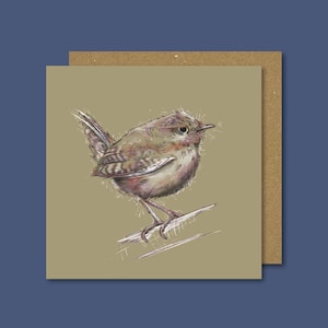 Cartão de pássaro Wren / Pássaros de jardim britânicos / Cartão de saudações de pássaros / Cartão de natureza britânico / Cartão em branco / Cartão de pássaro de jardim / Cartão para um criativo