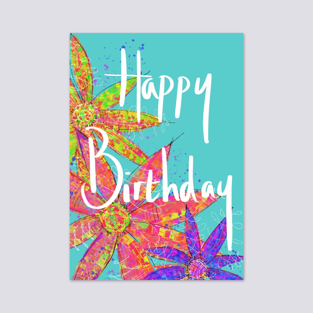 Bright Flowers Birthday Card / A Bouquet of Flowers Gift / Happy ...