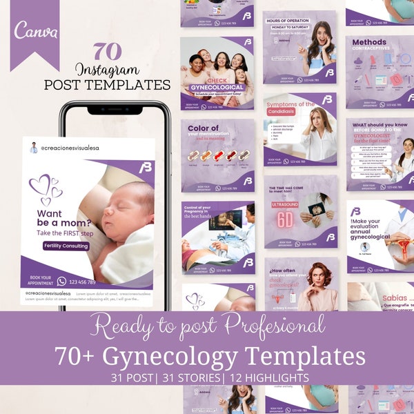 Professional Obstetrics and Gynecology Social Media Kit: Canva Templates, Instagram Content and OBGYN Medical Branding.