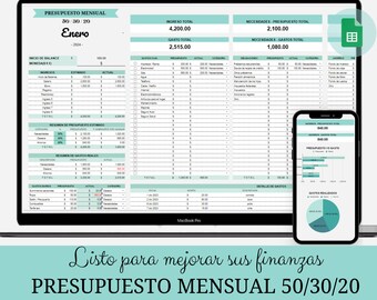 50/30/20 Annual Financial Budget Template: Manage Spending, Savings and Investments with the Google Spreadsheet - Spanish